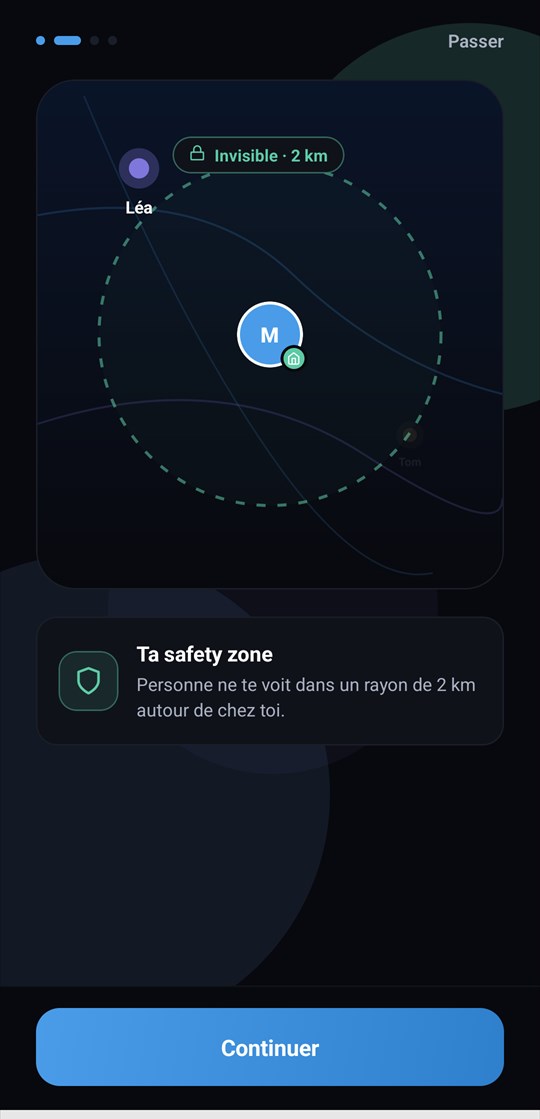 Écran Safety Zone : rayon de confidentialité autour du domicile