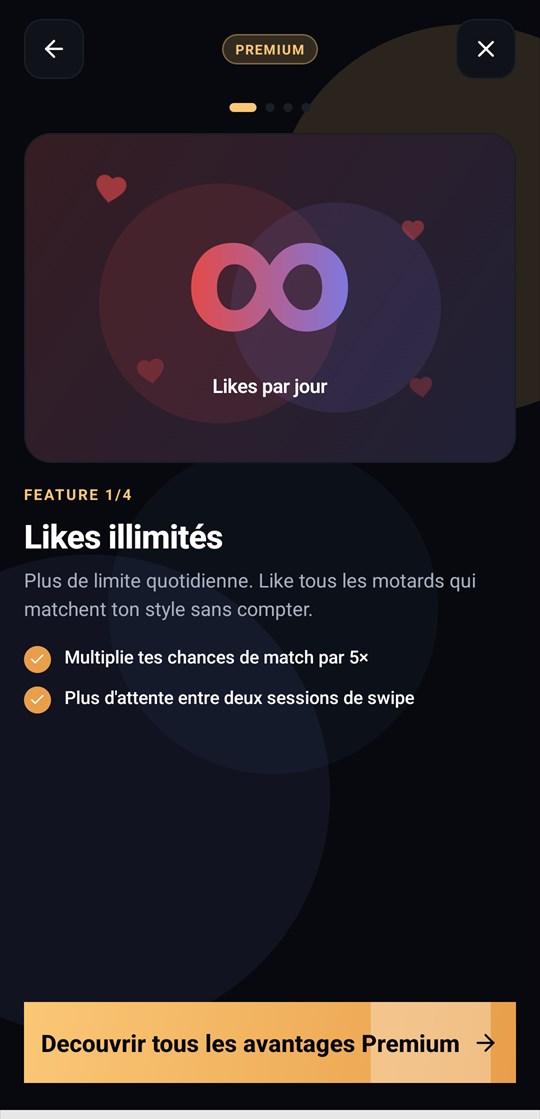Écran Premium : likes illimités